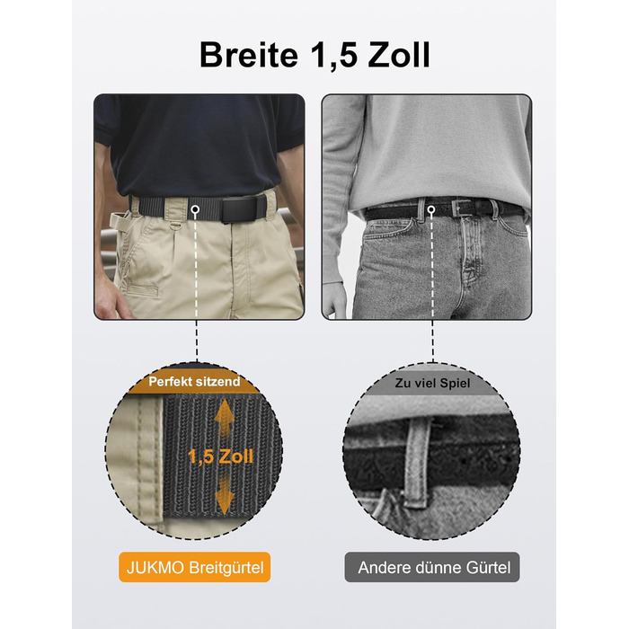 Чоловічий ремінь JUKMO Automatik з нейлону, ширина 3,8 см, з регулюванням, розмір M (91-105 см), довжина 125 см, сірий