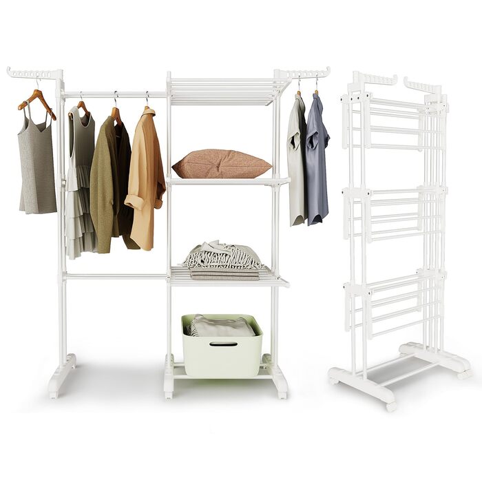 Турбо сушарка для білизни з колесами, сіра, 3 яруси, 2 в 1