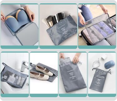 Органайзер для валізи OBSGUMU, набір 9 шт: кубики для пакування, сумки для подорожей, косметичка (сірий)
