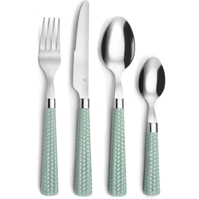 Amefa PAILLE Cutlery Set, 24-Piece | Cutlery Set for 6 People | Stainless Steel, Dishwasher Safe | Cutlery with Colorful Handles in Pastel Green | Dinner Cutlery