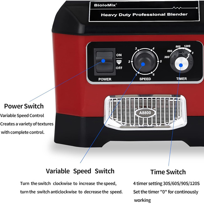 BioloMix Stand Mixer 2200 W SmoothieMixer, Self-Cleaning Function, Built-in Timer, High-Performance Mixer with 2 L BPA-Free Container A8800