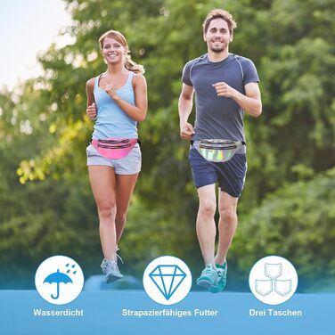 Дві жіночі поясні сумки/бананки: срібло + рожевий, водонепроникні, для активного відпочинку, подорожей та вечірок