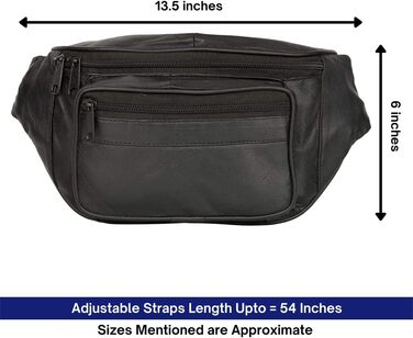 Liberty Leather Belt Bag made from Nappa leather with multiple pockets for outdoor use, travel, adjustable hip belt, fanny pack for hiking, cycling, running, fashion, Medium, (Black, 220)