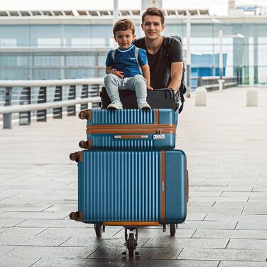 Чемодан Joyway ABS з розширенням, набір 3 шт. (55 см) з TSA-замком, білий (морський блакитний), включає сумку та кулькову косметичку