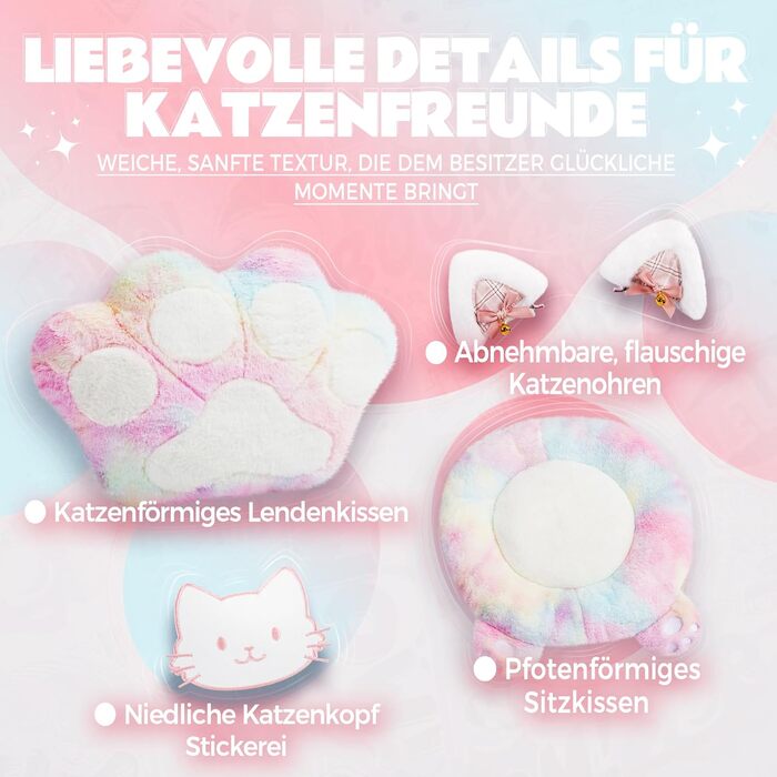 Ігровий крісло Dowinx Ergonomiczne з підніжкою, рожевий котячий дизайн, для дорослих, білий колір