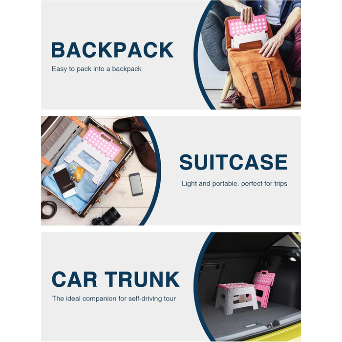 Складний табурет HOUSE DAY 22см, рожевий та білий. Стабільний, легкий, з антиковзким покриттям. Ідеально для дітей, ванної кімнати, кемпінгу, пікніка та дому.