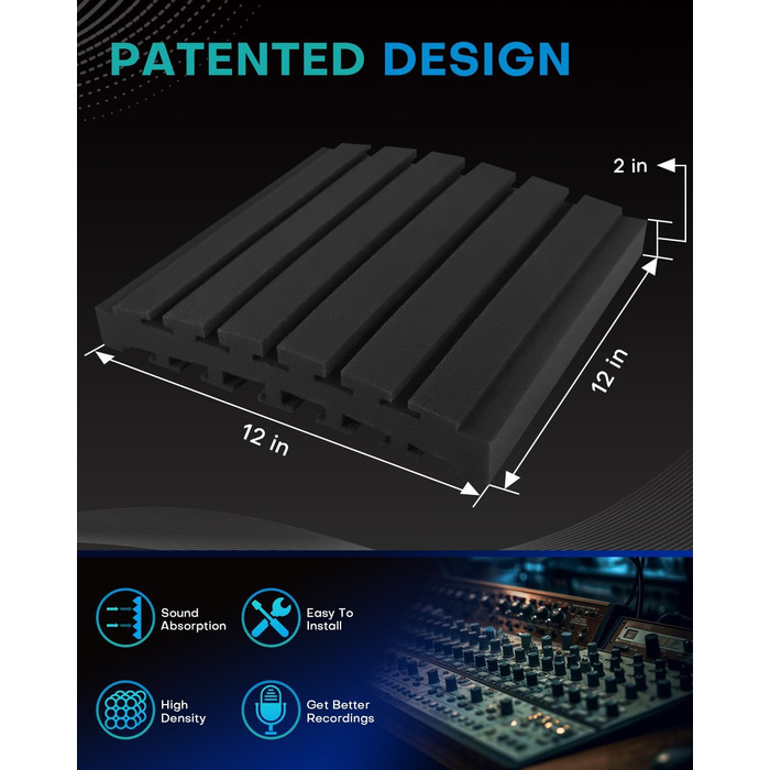 Акустичний поролон для звукоізоляції, панелі шумопоглинаючі 30x30x5 см, 24 шт, для студії звукозапису, чорний та сірий (Upgraded Curved)