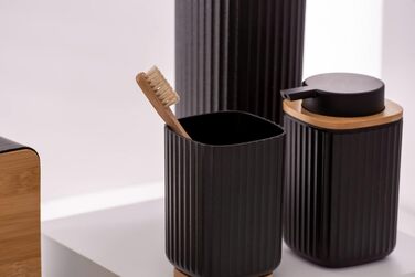 Дозатор для мила WENKO Rotello, 250 мл, з бамбуковими деталями, для мила та засобів для миття посуду, чорний/натуральний