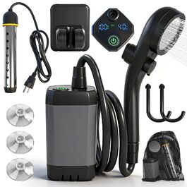 Портативний душ для кемпінгу з нагрівачем води, 6000 mAh, акумуляторна помпа з LED-дисплеєм для туризму, подорожей, миття авто та тварин