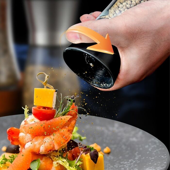 Набір з 2 шт. мельниць для перцю та солі, регульована ступінь помелу, керамічний механізм, прозоре скло та нержавіюча сталь, підходить для перцю, солі та чилі