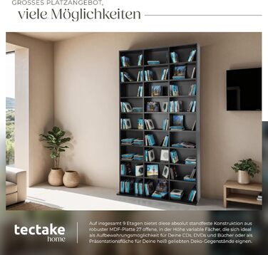 tectake Regal Storage, open shelf cabinet standing for CDs, DVDs, as a bookcase, room divider, stand or display case for collections and hobbies - black
