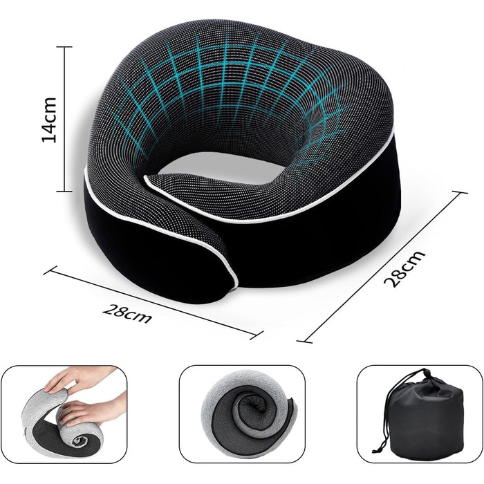 Подушка для подорожей Dreamjoys Neppy: для шиї, літака, авто, поїзда. Memory Foam, сіра