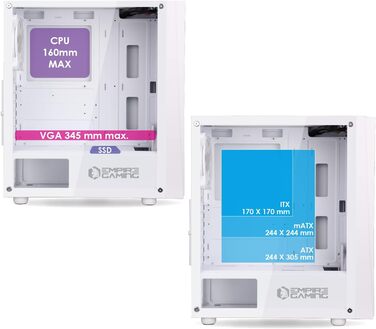 Корпус для ПК Empire Gaming Gamer Crystal ARGB – Білий, середній Tower ATX/Micro ATX/ITX з 3D-дзеркальним ефектом та RGB підсвічуванням