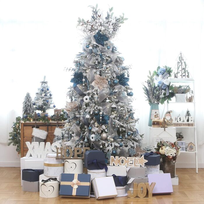 Набір прикрас для ялинки Sea Team 77 шт. – міцні кулі, прикраси, кулі-підвіски, подарункова упаковка (кам'яно-блакитний)