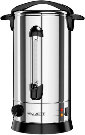 MONZANA® Glühweinkocher 6.8L with Tap, Drip Tray, Thermostat 30-110°C, Hot Beverage Dispenser, Stainless Steel, Preserving Pot, Punch Pot, Hot Beverage Machine (20 L)