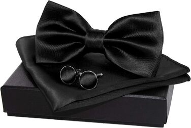 Метелик чоловічий JEMYGINS регульований шовковий, набір з манжетами та нагрудною хустинкою в подарунковій коробці (Чорний 3)