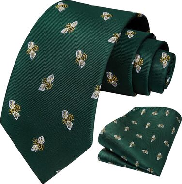 HISDERN Комплект краватки та нагрудного хустинки для чоловіків, зелено-жовтий принт, класичний стиль, для весілля та ділових зустрічей