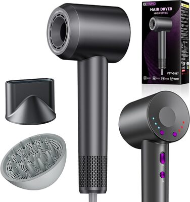 Іонний фен DMTIVMG з потужним мотором 150 000 об/хв, 200 млн негативних іонів, 4 температурні режими, 3 швидкості, швидке сушіння, магнітне сопло, тихий