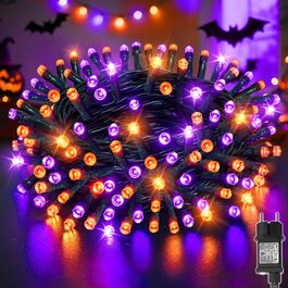 Гірлянда на Хелловін, 30м, 300 LED, оранжево-фіолетова, з функцією пам'яті та таймером, 8 режимів освітлення, вологостійка, для декорування інтер'єру та екстер'єру
