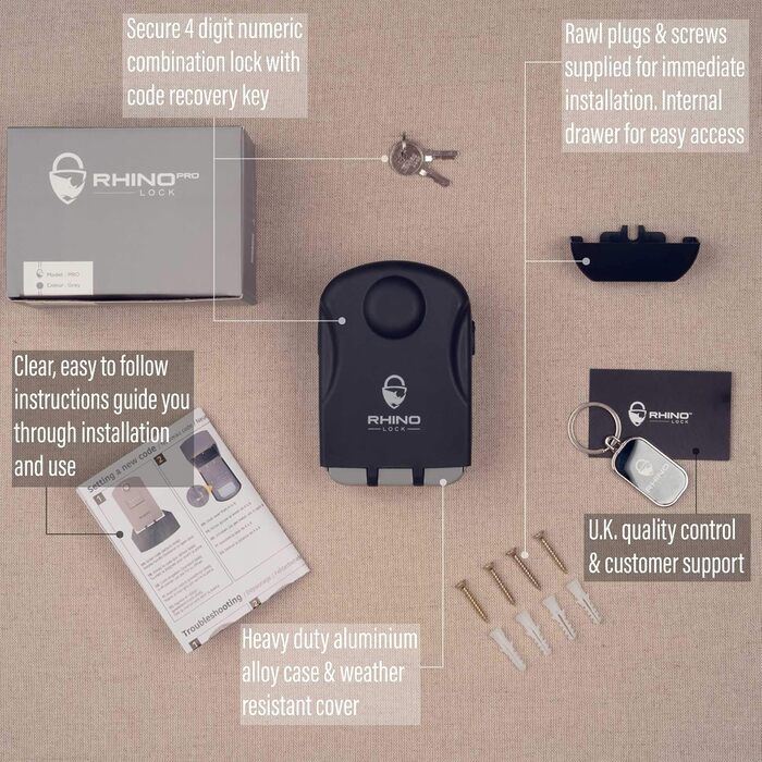 Сейф для ключів Rhino Lock Kombi настінний з кодовим замком та доступом за допомогою ключа - сірий (Pro)