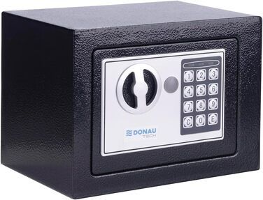 Цифровий міні-сейф DONAU TECH на 4,6 л (23x17x17 см) — компактний електронний меблевий сейф з кодовим замком та 2 ключами безпеки, чорний