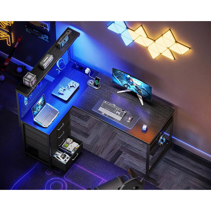 Ігровий стіл Coleshome з LED-підсвіткою, стелажем та шухлядою, 110x80 см