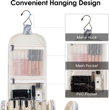 Сумка для туалетних аксесуарів для жінок та чоловіків, що підвішується, косметичка, дорожня сумка (Блакитне листя) Z-блакитне листя