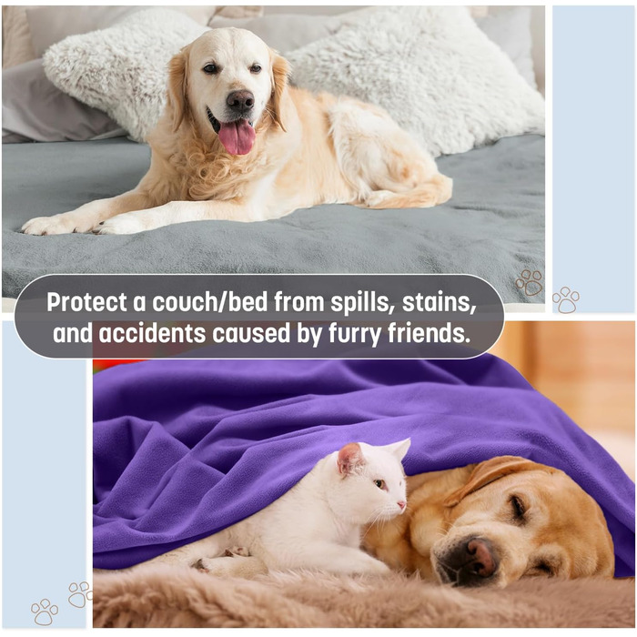 Водонепроникний килимок для собак Kritter Planet, м'який, захист від сечі, для дивану, ліжка, авто, меблів, XXL (229 x 203 см), (XL(203 x 152 см), фіолетовий/темно-сірий)