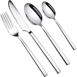 WUJO Cutlery Set, Stainless Steel Cutlery, 16-Piece Silver Cutlery Set including Knife, Fork, Spoon, Teaspoon, Dining Set for 4 People, Mirror Polished, Dishwasher Safe