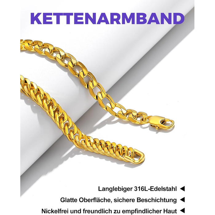 Набір браслетів для чоловіків Richsteel з нержавіючої сталі, 3 шт. (Чорний/Сталь/Золото), 9/8/4 мм, довжина 19/21/23 см, для подарунка