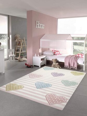 Dreamy Rug Children's Rug Hearts Children's Room Rug Girl in Pink, Purple, Green Size 80x150 cm
