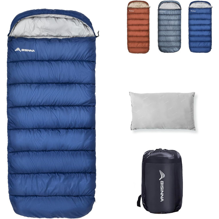 BISINNA XXL Sleeping Bag for Adults - 3-4 Season Warm Camping Sleeping Bag - Wide Plus Size Outdoor Sleeping Bag (Blue, 1.5kg Right Zipper)