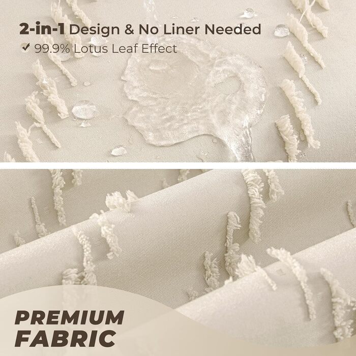 Шторка для душу, довга, у стилі фермерського дому, богемний шик, туфтована, Chevron, структурована, смугаста, мінімалістична, тканинна, мила, бежева, H243.8 x B182.9 см (1 шт.)