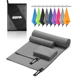 Набір рушників з мікрофібри GZXYA (3 шт.): великий (180x60 см) + 2 маленькі (80x40 см). Швидковисихаючі рушники для спорту та відпочинку. Темно-сірий колір.