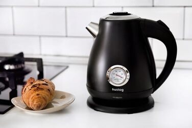 Ретро чайник електричний 1.7л з нержавіючої сталі, 2200W, з індикатором температури, швидке кип'ятіння, фільтр від накипу, бездротовий з 360° підставкою, автоматичне вимкнення, чорний