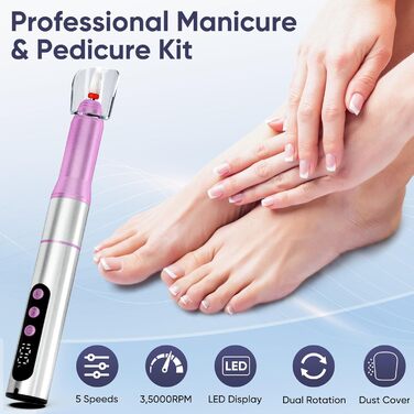 Електричний набір для манікюру Nagelfräser: 13 насадок, 5 швидкостей, 35000 обертів/хв, для гелю та акрилу