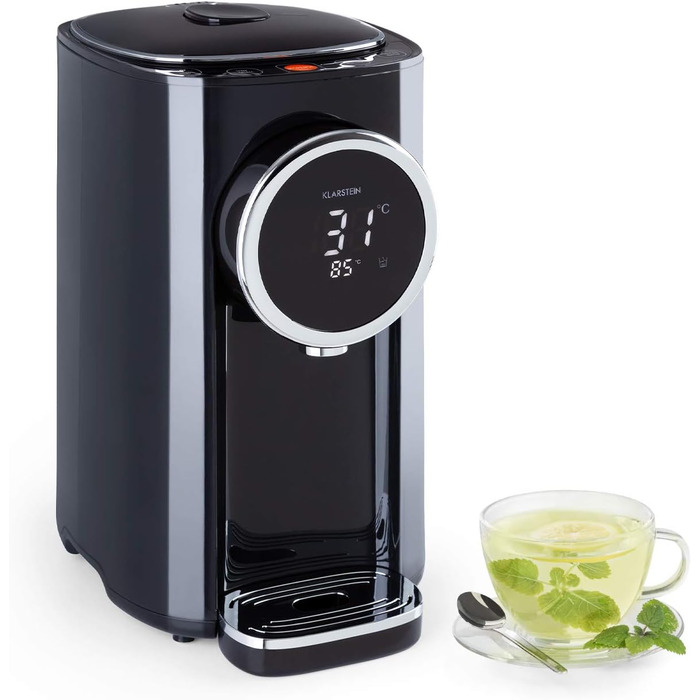 Klarstein Hot Spring Plus Hot Water Dispenser, Water Tank: 5 Liters, Large LCD Display, Temperatures: 45-95 °C, Stainless Steel Water Tank, Dry-Run & Overheating Protection, Child Lock, black