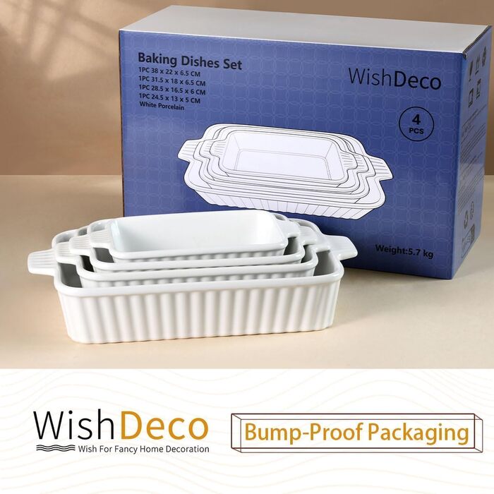 Набір форм для запікання (4 шт.), прямокутні, кераміка, для лазаньї, з ручками, жаростійкі, підходить для мікрохвильової печі та мийки