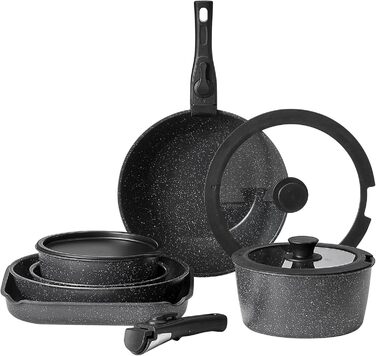 Каструля VEVOR з кришкою (індукційна, антипригарна, чорна, зі знімною ручкою) для кухні кемпера/автобудинку