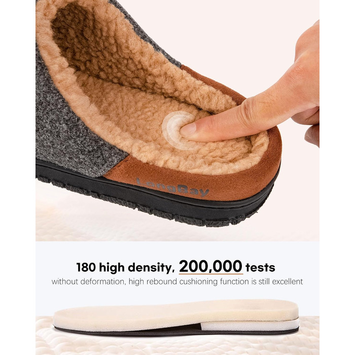 Чоловічі теплі зимові капці LongBay з ефектом пам'яті (Memory Foam) та підкладкою з шерпи, протиковзальна гумова підошва, slip-on