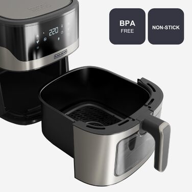 Фритюрниця повітряна BLACK+DECKER BXAF6500E, 1600W, 6.5л, 1300г картоплі фрі, 8 програм, регулювання температури 80-220°C