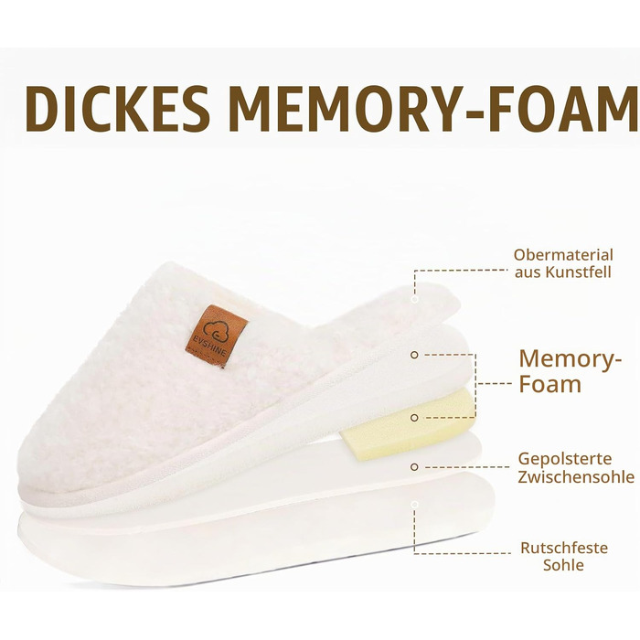 Жіночі м'які капці-тапочки Evshine з ефектом пам'яті (Memory Foam), закриті домашні капці, бежеві, розмір 40/40.5 EU