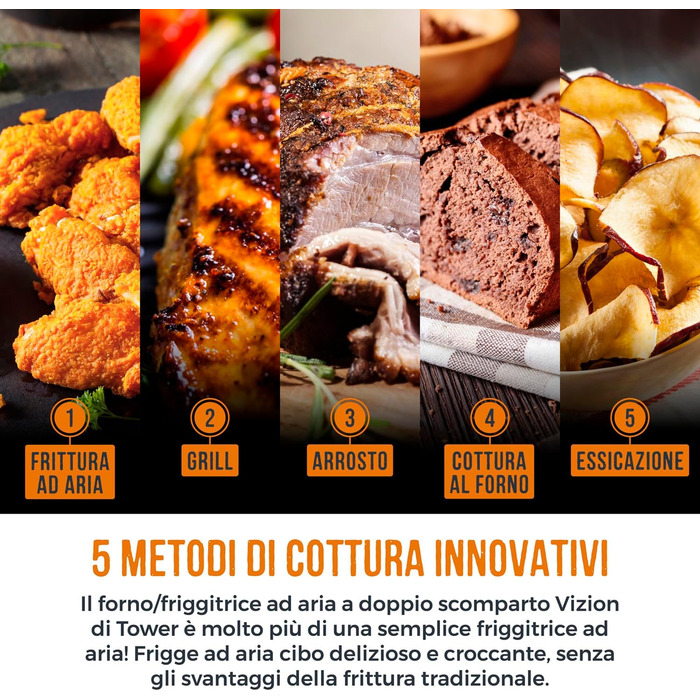 Фритюрниця Tower T17102 Vortx Vizion з двома камерами, 11 л, чорна, цифрове управління, аерофритюрниця-духовка