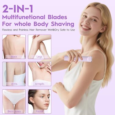 Електричний триммер для жінок, тіло та бікіні, водонепроникний, IPX7, швидке видалення волосся (фіолетовий)