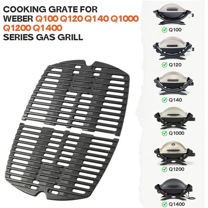 Решітка для гриля Onlyfire з чавуну, сумісна з Weber Q1000, Q120, Q140, Q1200, Q1400 (замінник Weber 7644)