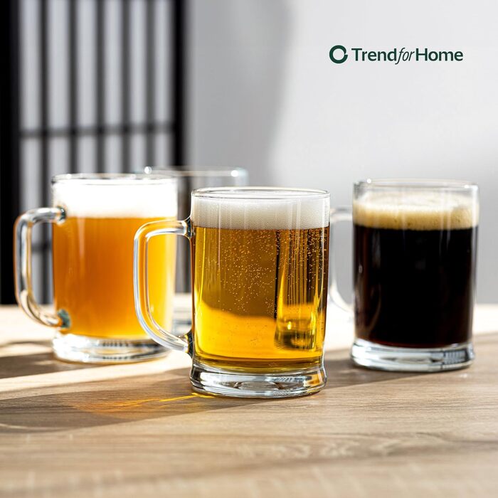 Набір пивних кухлів TREND FOR HOME 0,5л (6 шт) скляні з ручкою, прозорі Ulf