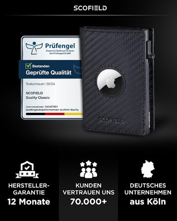 Чоловічий гаманець SF SCOFIELD з відділенням для Apple AirTag, RFID-захистом та монетницею, вуглецеве волокно (Carbon), Matte Black