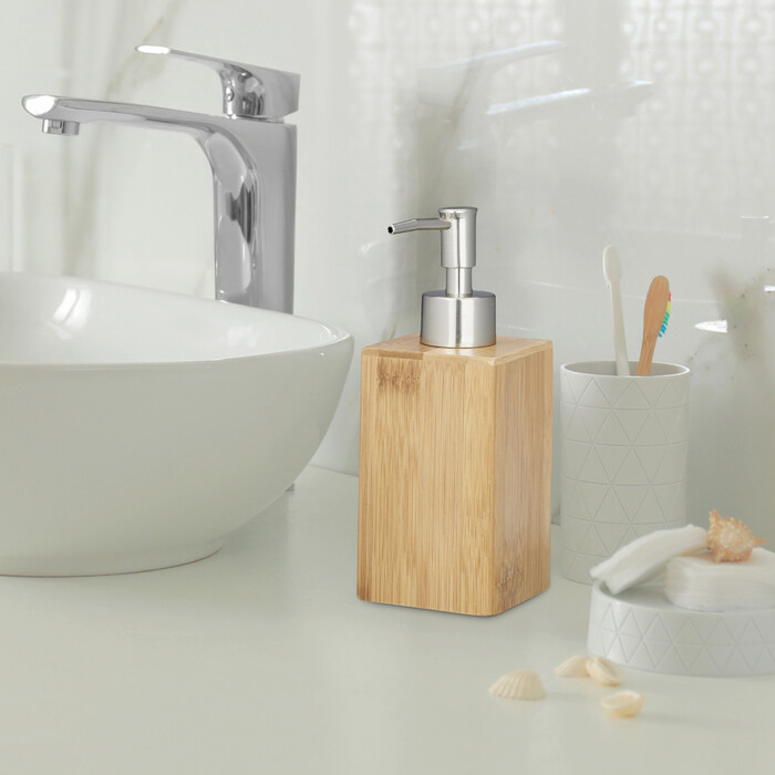 Relaxdays Bamboo Soap Dispenser, Square