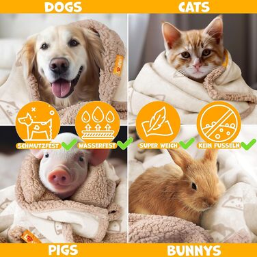 Водонепроникний плед для собак Lovpet® з флісу, плед для котів + 3 іграшки для жування, для собак та котів середніх та маленьких порід, 127 x 101 см, L, ручне прання, двосторонній захист дивану (Бежевий)