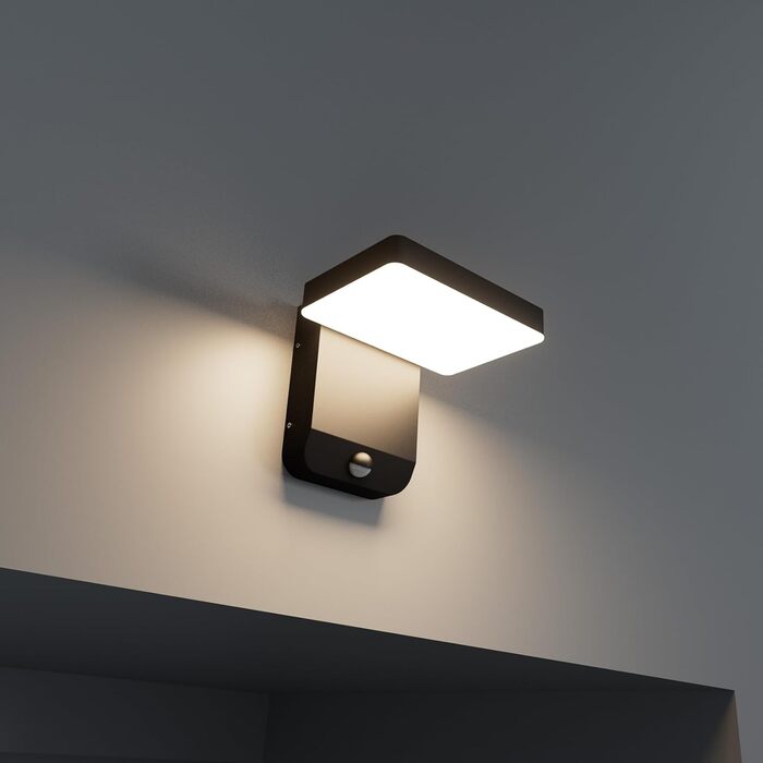 Зовнішнє LED-світильник K-Bright з датчиком руху, водонепроникний IP65, для балкона/саду, темно-сірий (2 шт. чорний, квадратний)